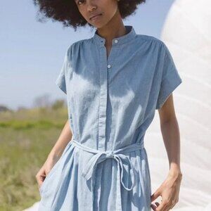 Trovata Birds of Paradise Astrid Blue Poplin Belted Midi Shirt Dress